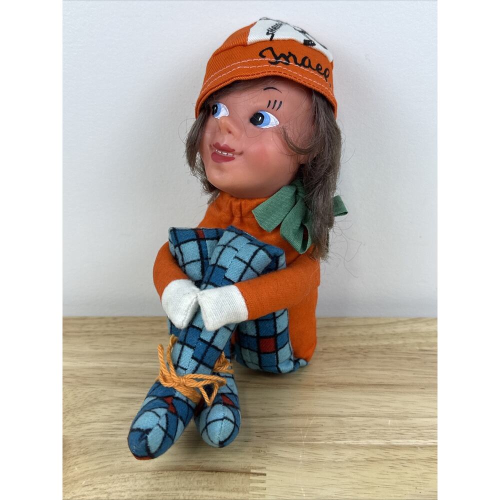 Vintage Srulik Collectible Knee Hugging Sabra Female Doll W/Israel Hat